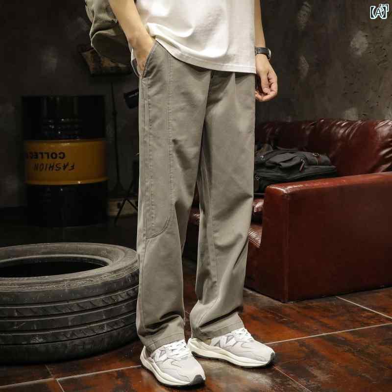 メンズ　ファッショオン　オシャレ　カジュアル　男性 秋 コットン 男性用 オーバー オール パンツ 英国 ヤッピー 春 ストレート ワイド レッグ