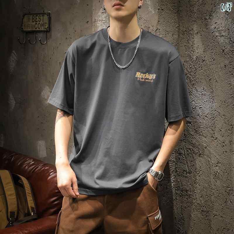 メンズ　ファッショオン　オシャレ　カジュアル　男性 アメリカン ヘビーウェイト ストリート Tシャツ 半袖 夏 ファッション グレー プリントコットン ラウンドネック