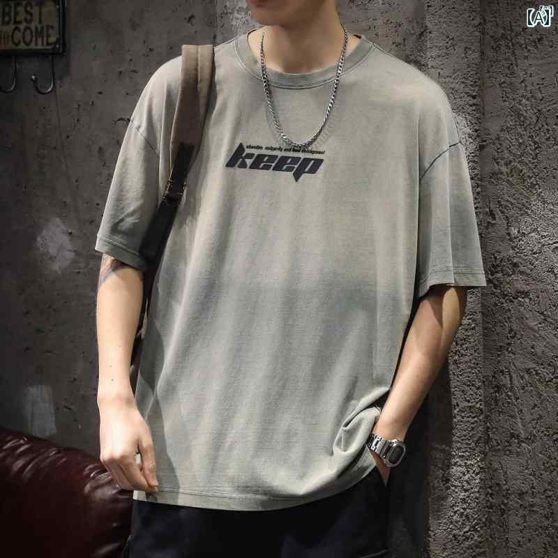 メンズ ファッショオン オシャレ カジュアル 男性 アメリカン レトロ ウォッシュ グラデーション 半袖 サマー Tシャツ トップス