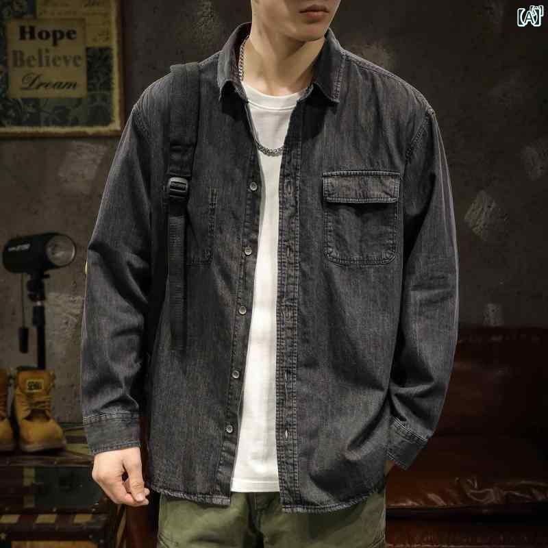 メンズ　ファッショオン　オシャレ　カジュアル　男性 ブラックデニム シャツ 長袖 製 たり 大きいサイズ シンプル ウォッシュド ジャケット 7,560円