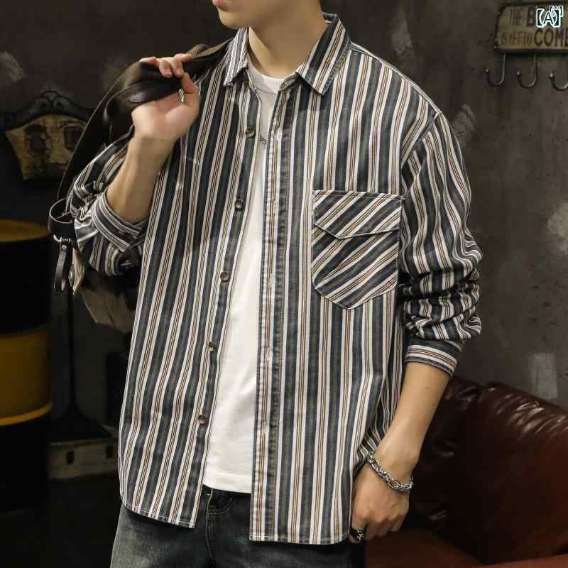 メンズ　ファッショオン　オシャレ　カジュアル　男性 コットンストライプ 長袖 シャツ 春秋 ジャケット インチ 服 7,195円