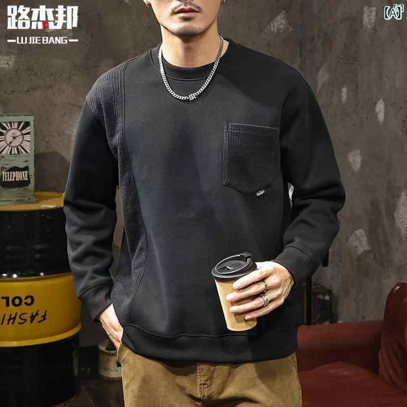 メンズ　ファッショオン　オシャレ　カジュアル　男性 アメリカン レトロ ヘビーウェイト 420グラム ポケット ラウンドネック スウェットシャツ 男性用 秋冬 トップ 長袖 Tシャツ 6,783円