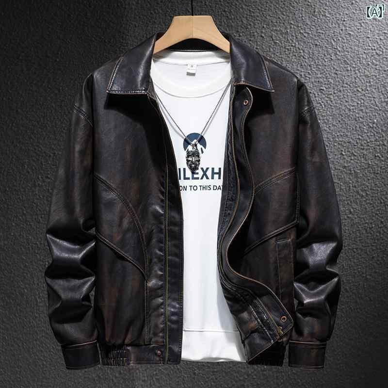 メンズ ファッション オシャレ カジュアル 男性 アメリカ 革 服 秋冬 バティック ハイエンド pu レザージャケット ジッパー たり 大きいサイズ オートバイ ジャケット