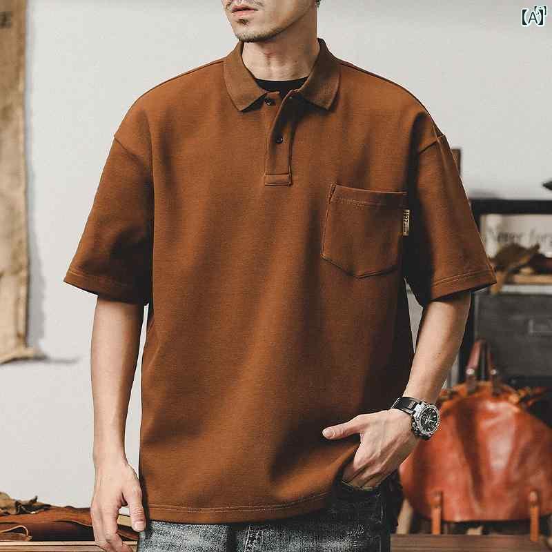 メンズ　ファッション　オシャレ　カジュアル　男性 アメリカン クラシック シンプル ポロシャツ 半袖 夏 厚手たり 大きいサイズ 高級 五分袖 男性用
