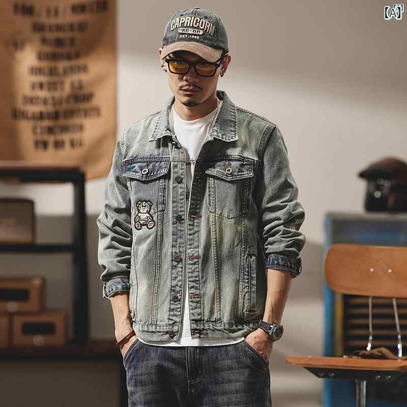 メンズ　ファッション　オシャレ　カジュアル　男性 春秋 アメリカ 刺繍入り デニムジャケット 男性用 古風 快適 モーター サイクル ジャケット アウターウェア