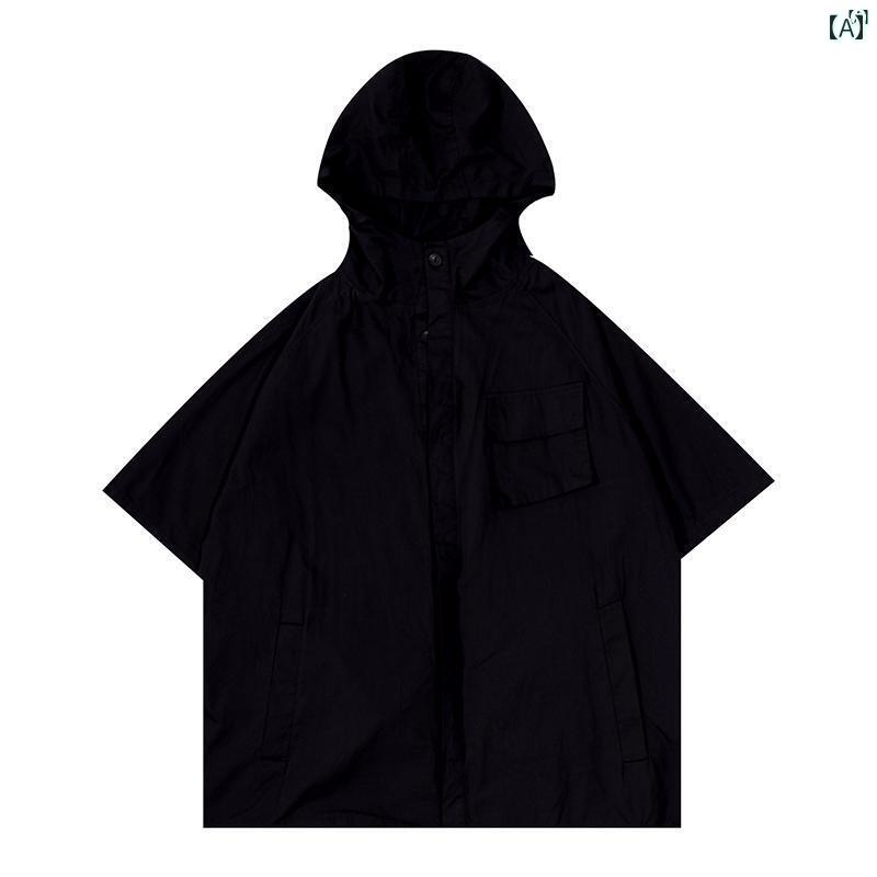 メンズ　ファッション　オシャレ　カジュアル　男性 男子用 夏 フード付き 日焼け防止 服 たり シンプル 半袖 歳 カップル 薄手 パーカー す