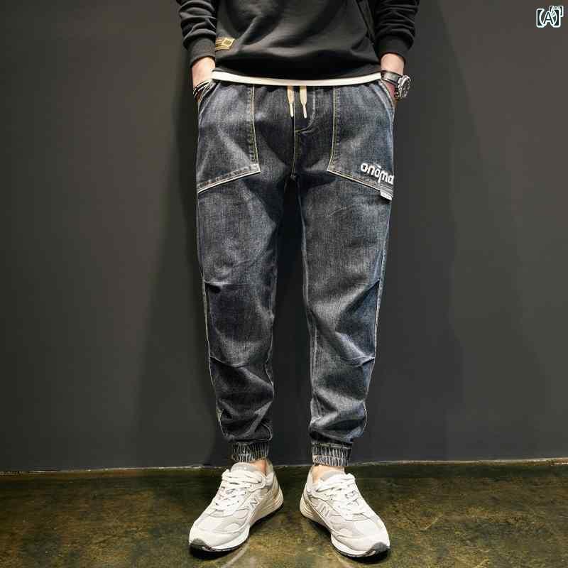 メンズ　ファッション　オシャレ　カジュアル　男性 春秋 アメカジ ジーンズ たり ゴム ウエスト クロップド パンツ イン レギンス