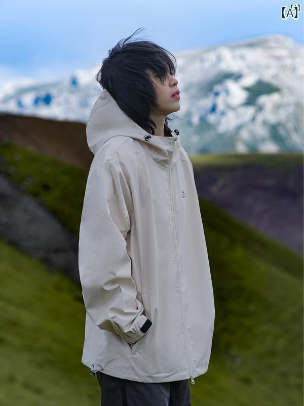 メンズ　ファッション　オシャレ　カジュアル　男性 マウンテン アウトドア フード付き 防水 ジャケット レディース 春秋 ソリッドカラー 防風 ライディングジャケット
