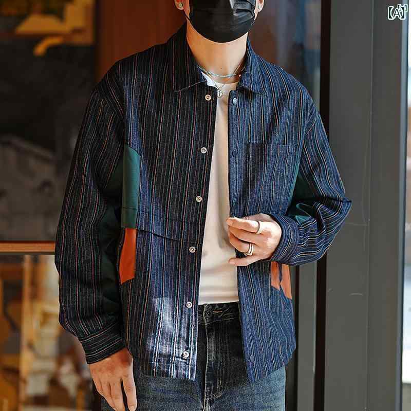 メンズ 流行り物 オシャレ 心地よい 成人男性 初秋 新 ハイエンド 個人的特徴的 上衣 アメカジ 縞模様 メンズ上衣