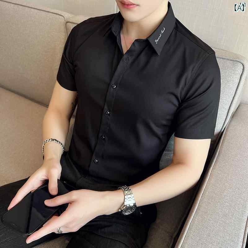 男性　オシャレ　かっこいい　カジュアル ハイエンド 春夏 メンズイン ビジネス カジュアル 無地 シャツ 男性用 半袖