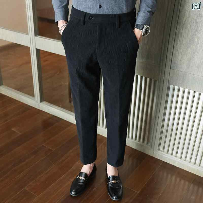 男性　オシャレ　かっこいい　カジュアル 秋冬 コーデュロイ メンズパンツ 裏起毛 厚手 ビジネス カジュアル パンツ メンズ きめ細かい スリム スーツ