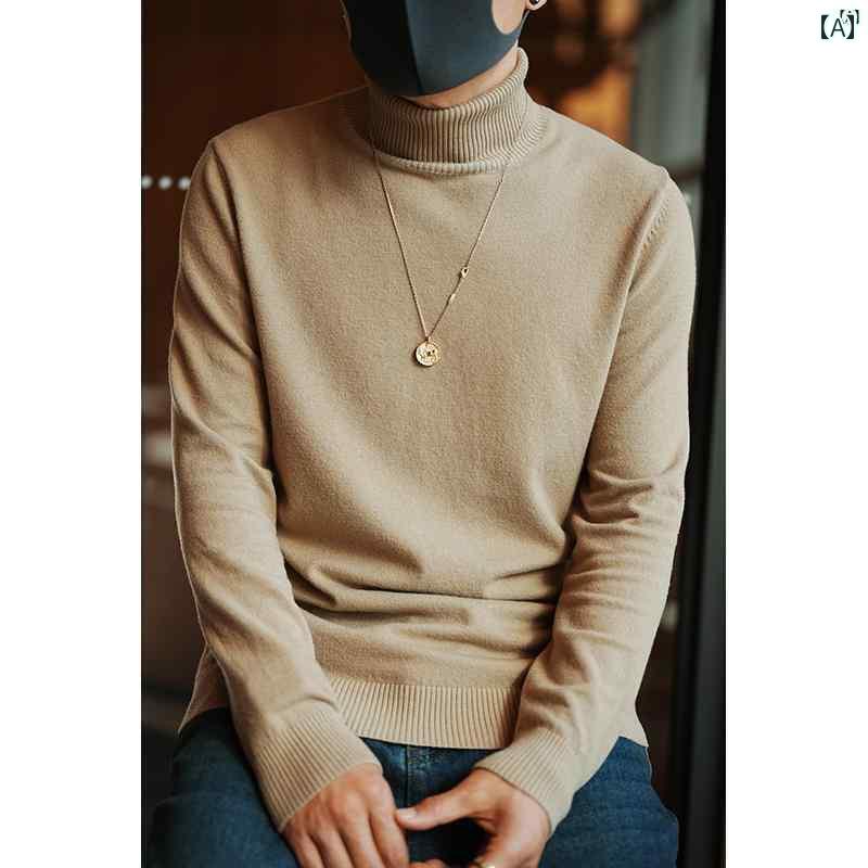 メンズ　ファッション　オシャレ　カジュアル　男性 ベーシック ソリッドカラー ハイネック スリム ニット セーター 男性用 秋冬 英国 プルオーバーシャツ