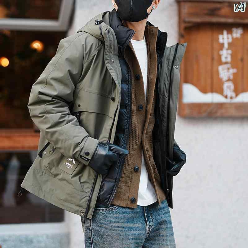 メンズ　ファッション　オシャレ　カジュアル　男性 アメリカン ストリート 機能的 2点セット フード付き ダウン ジャケット メンズ 冬 暖かい