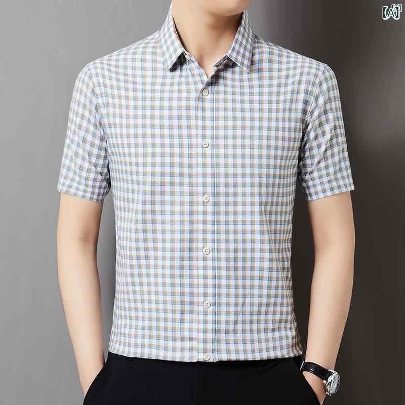 メンズ　ファッション　オシャレ　カジュアル　男性 上品 シャツ 半袖 夏 薄手 ビジネス カジュアル 冷感 コットン 100 チェック柄 シャツ