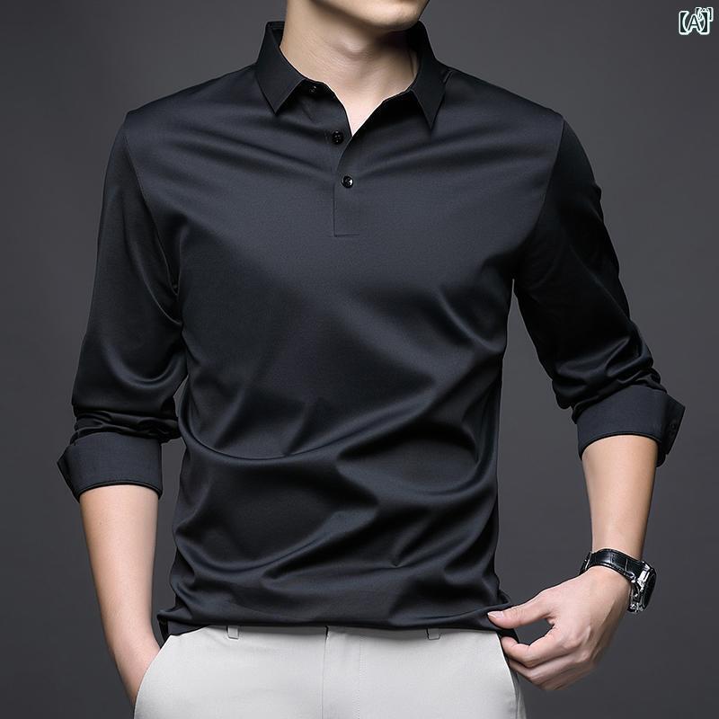 メンズ　ファッション　オシャレ　カジュアル　男性 上品 品質 冷感 Tシャツ 秋 薄手 ビジネス シルケット コットン シームレス 半袖 ポロシャツ 男性用