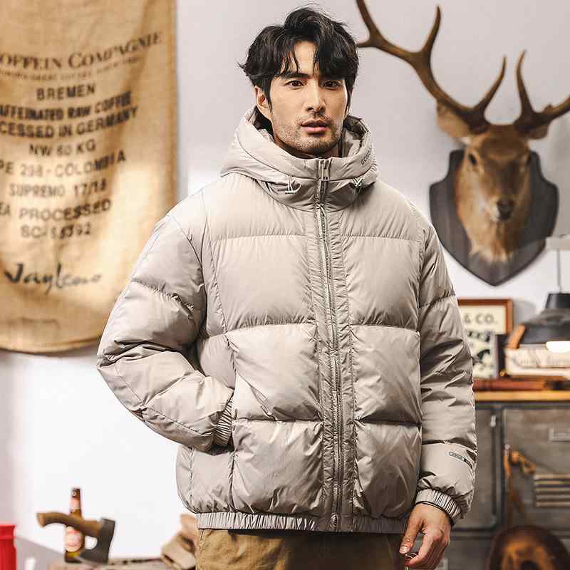 ダウンジャケット メンズ 秋用 厚手 保温 防風 高ふんわり ゆったりシルエット ロング丈 ジップアップ 無地 綿混 ポリプロピレン 鴨毛 グレー系 スポーツ アウトドア|shop I.D.H