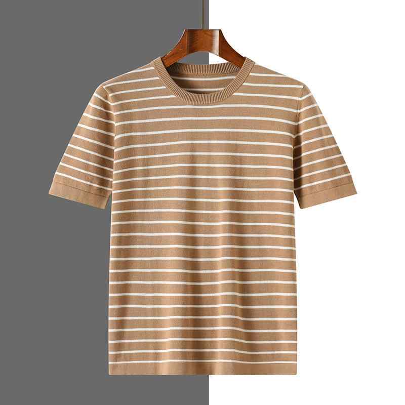 Tシャツ メンズ ストライプ柄 半袖 綿100 丸首 通気性 ゆったり 春夏 日常使い 薄手 カジュアル トップス