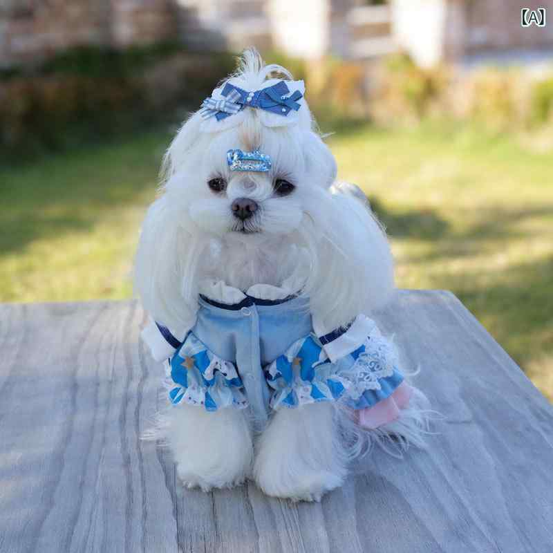 ワンピース 女の子犬用 ロリータ風 小型犬 ポリエステル素材 ブルー かわいい 日韓スタイル ペット服