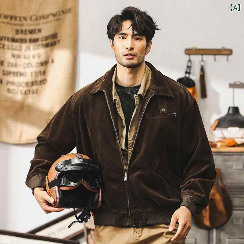 メンズ ジャケット ルーズフィット コーデュロイ 秋用 多ポケット 綿素材 ワークウェア ストリートスタイル アウトドア 長袖 翻領 拉? カーキ グリーン 純色 ヘビーウェイト クール テクスチャー｜shop I.D.H