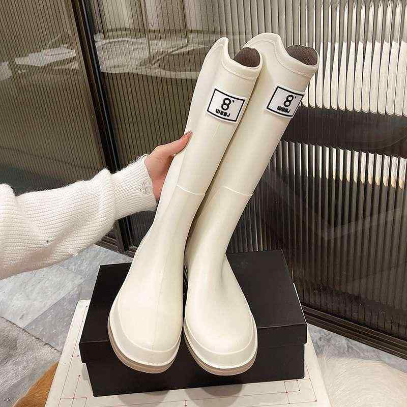 レディース 秋冬 ロング レインシューズ 滑り止め 綿入り 防水 ブーツ PVC ゴム 素材 ファッション 海辺 アウトドア ブラック グリーン ベージュ 赤 黄 青