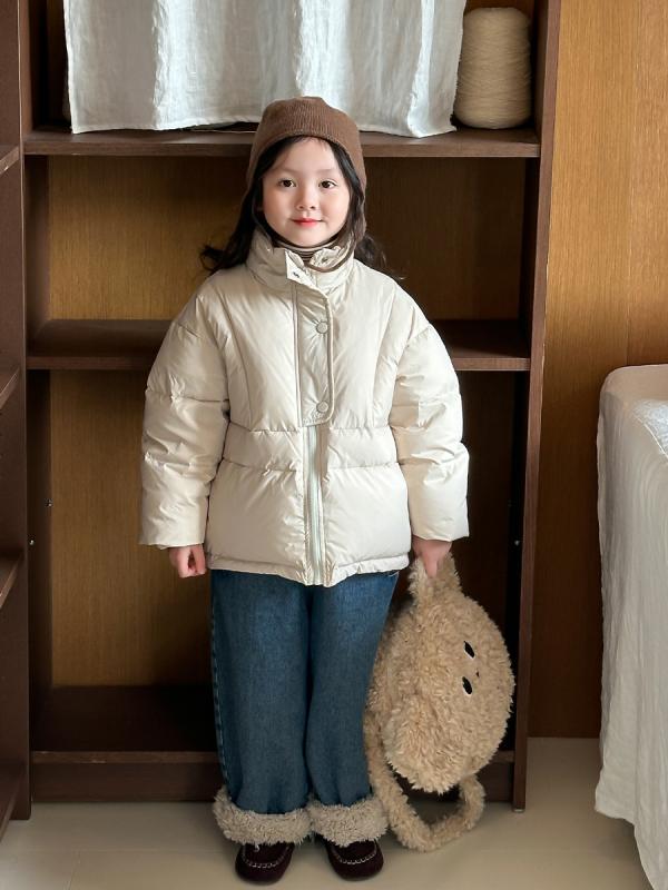 ダウンジャケット 女の子用 冬用 加厚暖か 韓国風 ルーズフィット ショート丈 長袖 ジッパー ポリエステル 白 柔らかい素材 かわいい 無地 デダックダウン 子供服 外出用|shop I.D.H