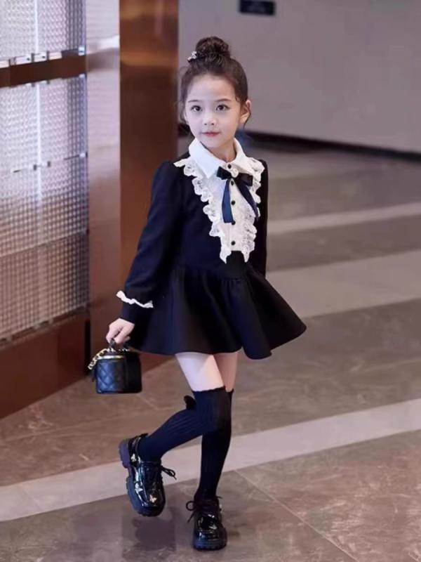 女の子用 春秋 ワンピース プリンセスドレス Aライン スカート 子供服 かわいい 綿混 ポリエステル 韓国風 スタイリッシュ 日常使い