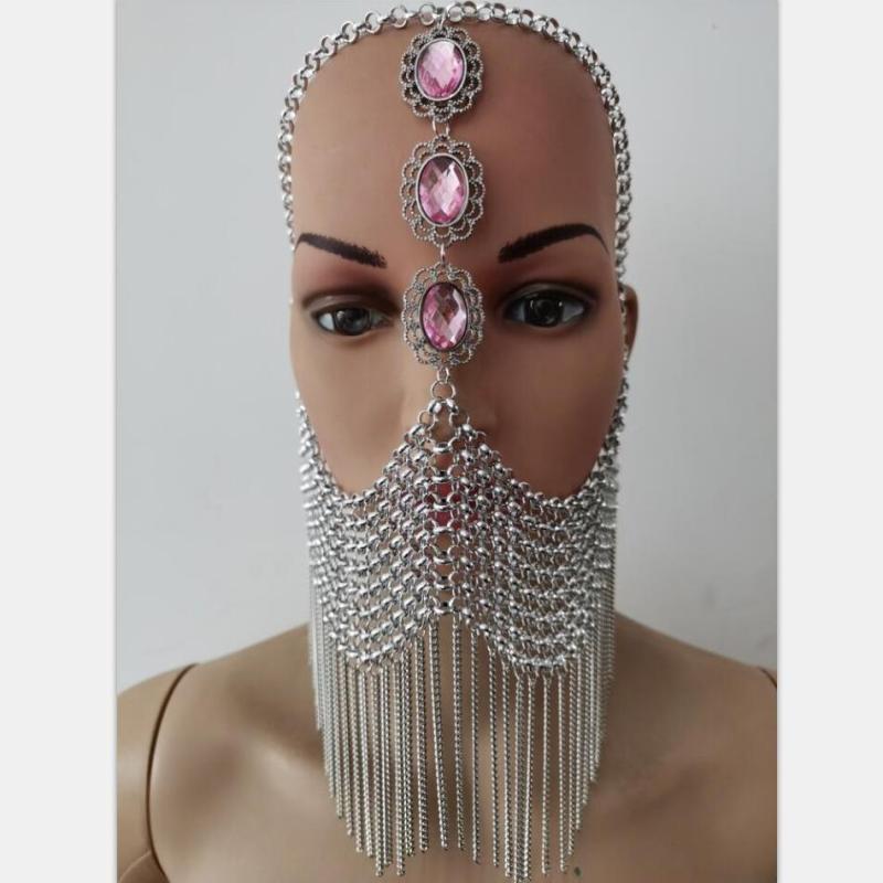 レディース ヘッドチェーン ヘアアクセサリー 合金製 銀色 フリンジ ジルコニア 電気メッキ加工 フェイスカバー 装飾品