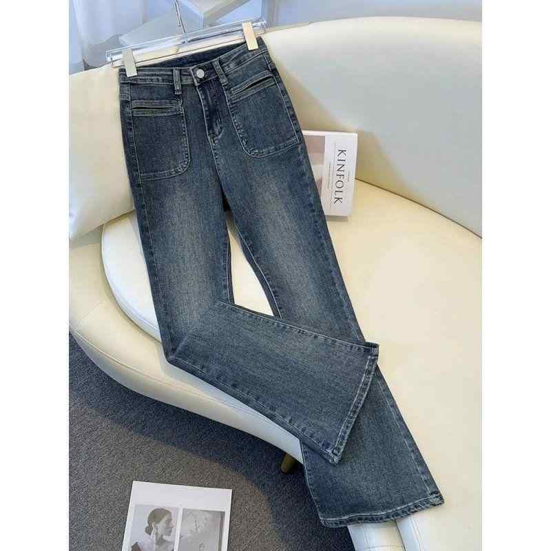 レディース デニムパンツ ハイウエスト ストレッチ ストレート 微フレア スリムフィット 修身 小柄対応 九分丈 ロング丈 通勤用 シティカジュアル コットン 素材 グレー ブラック 春