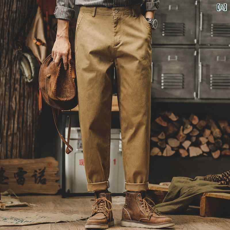 ワークパンツ メンズ ヘビーウェイト レトロ アメカジ アメリカンカジュアル テーパード 綿素材 ストレッチ 耐摩耗性 イージーケア 春秋 カーキ 普段使い