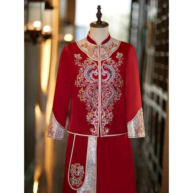 華燭の典御召しもの メンズ 秀禾服 龍鳳褂 中国風 瀬戸もの表現スタイル レトロ ヴィンテージ 花むこ 華燭の典 交歓会 二次会 途轍も無い大きさ ビッグ大きさ ポリエステル 混紡 編物 唐装