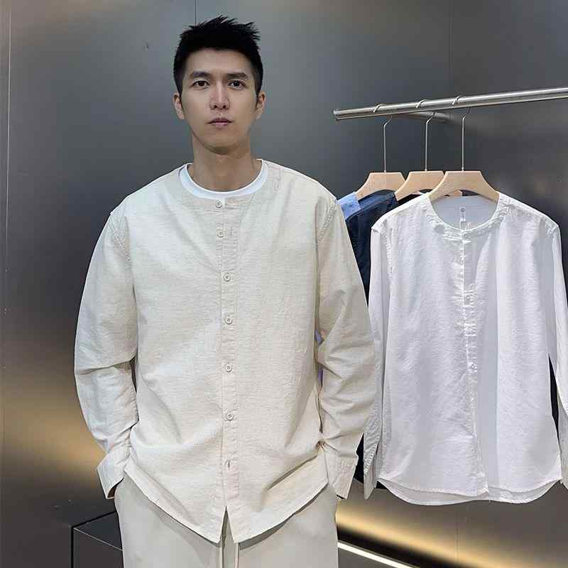 シャツ メンズ 男性用 春夏 チャイナ風 レトロ スタンドカラー 立ち襟 リネン 麻 長袖 普段使い カジュアル トップス 通気性 ゆったり ビッグシルエット 形態安定 無地