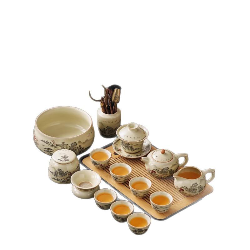茶器 汝窯 青花磁器 功夫茶道セット 高級感 軽奢風 陶器 焼き物 家庭用 オフィス用 急須 湯呑み 来客 おもてなし 多人数用 耐熱性 フィルター付き 防熱仕様 レトロ 中華風｜shop I.D.H