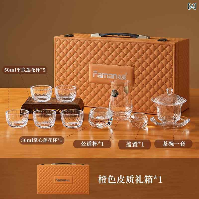 茶器セット 中華風 ライトラグジュアリー 高級感 上品 エレガント 耐熱 クリスタルガラス製 ティーポット ティーカップ 茶碗 湯呑み 茶盤 6人用 おもてなし 来客用 普段使い|shop I.D.H