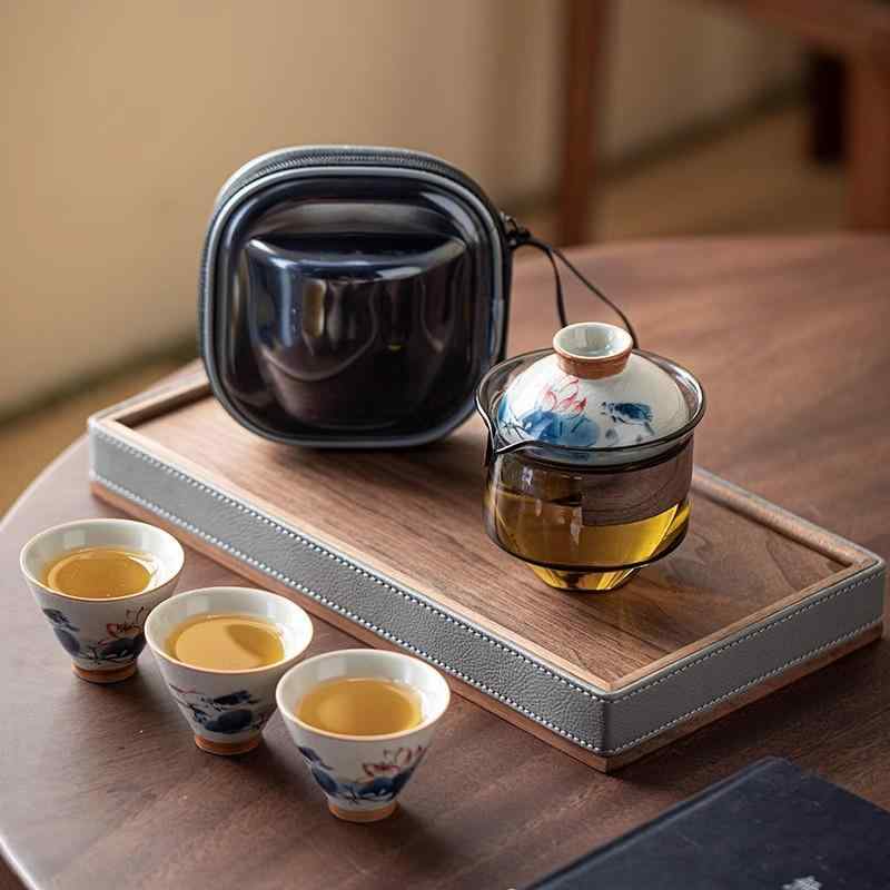 急須 一人用 ガラス 陶器製 片手ポット 高級感 釉下彩 中華モダン 持ちやすい 熱くなりにくい 功夫茶器 ソロ 普段使い おしゃれなティーポット
