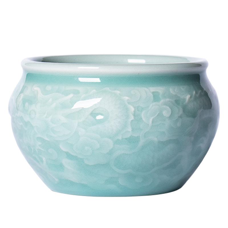 湯呑み 龍泉青磁 手作り 名匠 李茂林 風水 縁起物 瀬戸もの 御膳上等感 御手手お手伝いさん 細工人技 煎茶碗 中国茶器 御客さん用 おもてなし 単品 優勝杯