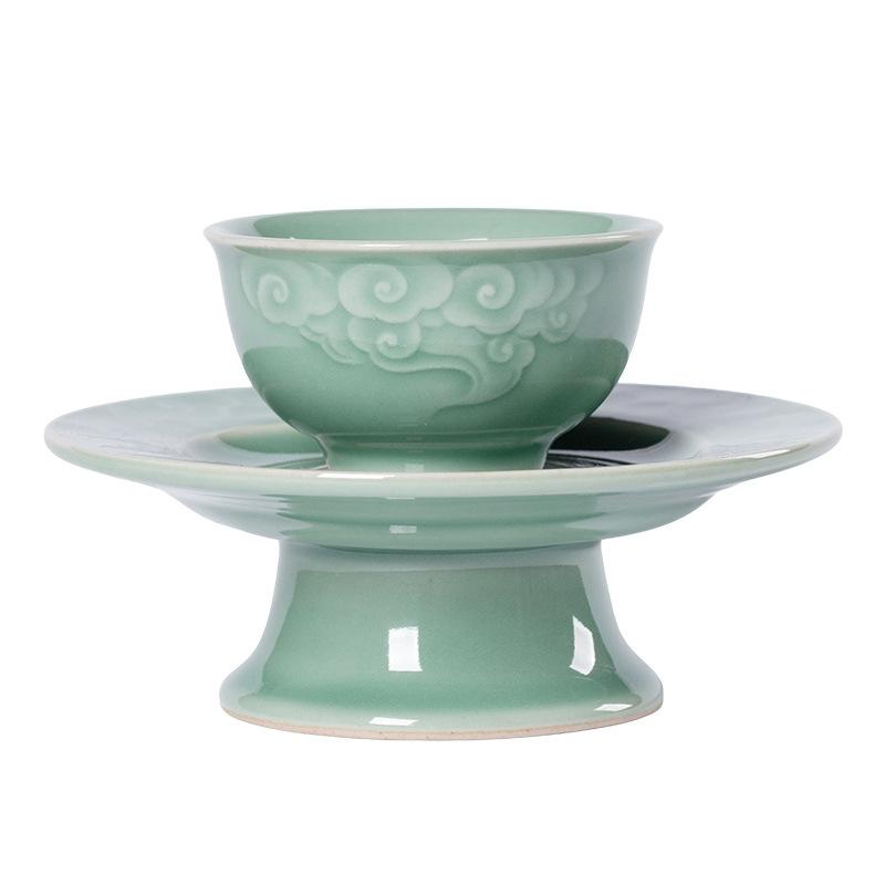 茶碗 龍泉青磁 手作り 伝統工芸 功夫茶器 主人杯 銘々杯 単品 高級感 上質 宋代風 祥雲柄 家庭用 来客用 おもてなし 陶磁器 湯呑み 煎茶碗