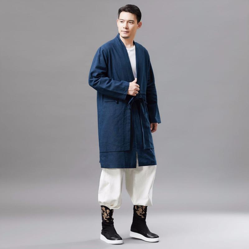 メンズ 中国風 復古 Vネック 盤扣 トップス シャツ 麻素材 形状安定 カジュアル 普段使い 秋 ブラック ネイビー ベージュ｜shop I.D.H
