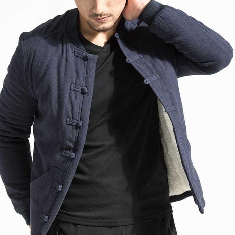冬用 メンズ 中国風 コート レトロ 盤扣 コットンリネン 暖か アウター カジュアル 漢服風 グレー ネイビー ブラック ユース向け 軽量 伸縮性