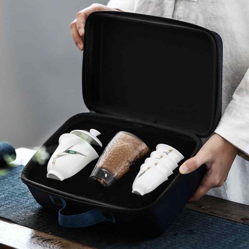 茶器 手描き 白磁器 旅行用 携帯 ポータブル 功夫茶道 セット 急須 茶碗 上品 おしゃれ シンプル カジュアル アウトドア オフィス お祝い 記念日 プレゼント 贈り物