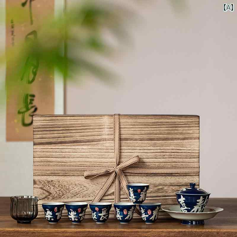 蓋碗 新中式 三才 草灰殻釉 蘭絵 歓天喜地 墨付き表意文字 レトロ 功夫茶器仕かける 瀬戸もの お客さん おもてなし 譲りわたす用 コーヒー・お茶用品-キッチン用品・食器・調理器具-中国茶器