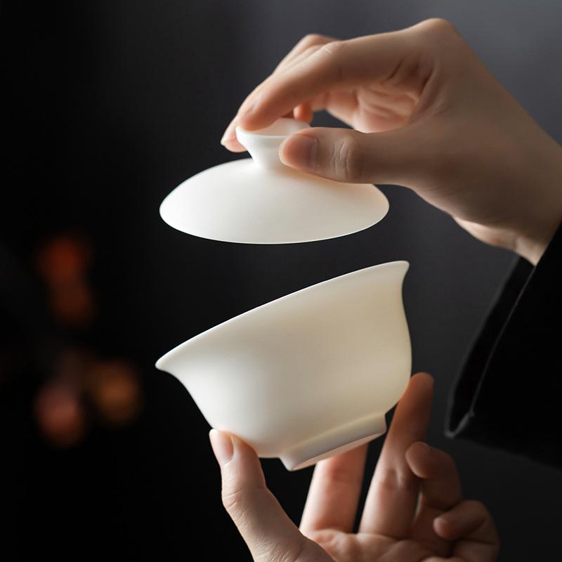 茶器 高級感 マット 素焼き 純白 蓋碗 煎茶道具 ティーセット 徳化 中国白 陶器 ギフトボックス 贈答用 来客用 業務用 モダン シンプル おしゃれ 耐熱 6人用｜shop I.D.H