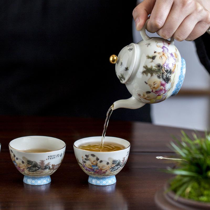 茶器仕かける 御膳上等感 瀬戸もの 急須 茶碗 身寄り用 新中式 五子登科 差し上げ物ボックス席入り口・入口 耐熱 4人用 事務室 お客さん用 商行為差し上げ物 キッチン用品・食器・調理器具-お茶用品セット