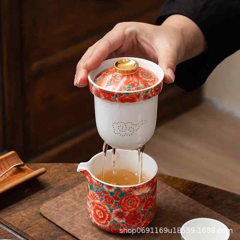 旅行茶具 陶器セット 急須 四客湯呑み 収納ケース 赤 家庭用 オフィス用 アウトドア用 携帯便利 ポータブル ビジネスシーン 日常使い