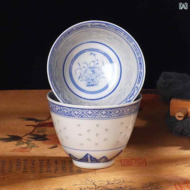 茶杯 青花 陶器 玲瓏 ・諒 中国風 シンプル デザイン 単品 耐久性 磁器 伝統 模様 日常使い ギフト向き