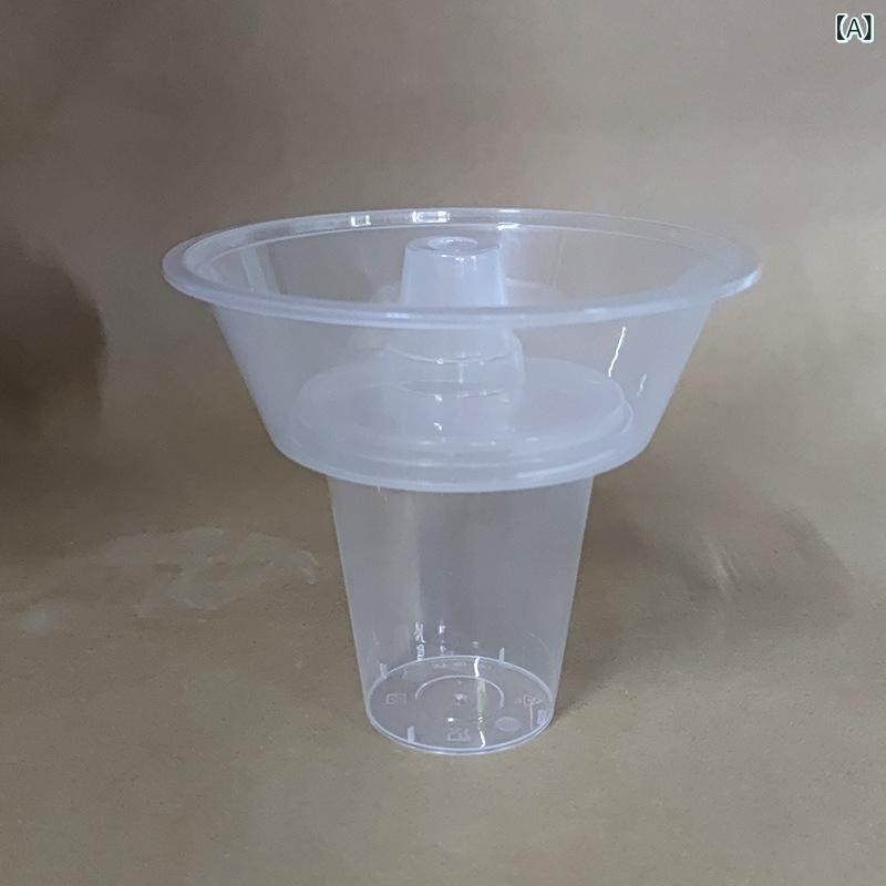 飲料カップ テイクアウト容器 ミルクティー用 プラスチック製 二重構造 透明ボウル 小容量 ストロー対応 ドリンクホルダー ポップコーン カップ 火鍋スタイル 果物用 軽量 耐久性 日常使い 店舗向け