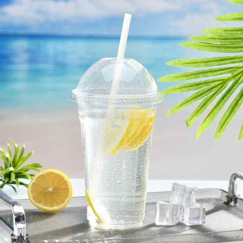 カップ PET 透明 蓋付き 加厚 生分解性 プラスチック 冷飲用 ミルクティー コーヒー 商用 エコ 耐久 円形 持ち運び 店用 環境対応 透明素材