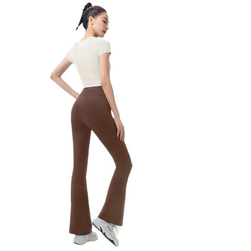 ヨガウェア セットアップ レディース 女性用 ピーチメッシュ ホルターネック 長袖トップス 美尻 ヒップアップ フレアパンツ 吸湿速乾 ヌーディーフィット ストレッチ ランニング フィットネス トレーニング スポーツ 春夏秋