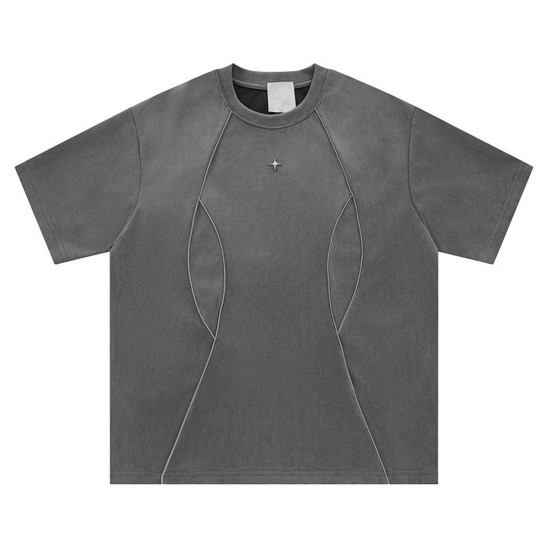Tシャツ メンズ シティボーイ ブロックコア ストリート系 機能性 デコンストラクション ゆったり オーバーサイズ ドロップショルダー ポリエステル 無地 シンプル 半袖 クルーネック トップス カジュアル 春夏