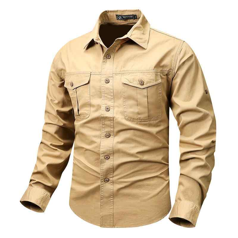シャツ メンズ 長袖 ルーズ 薄手 カジュアル 春 シンプル ノンアイロン ポリエステル スタンドカラー ポケット ブルー 軍緑 カーキ トレンド ワーク スポーツ ソリッドカラー