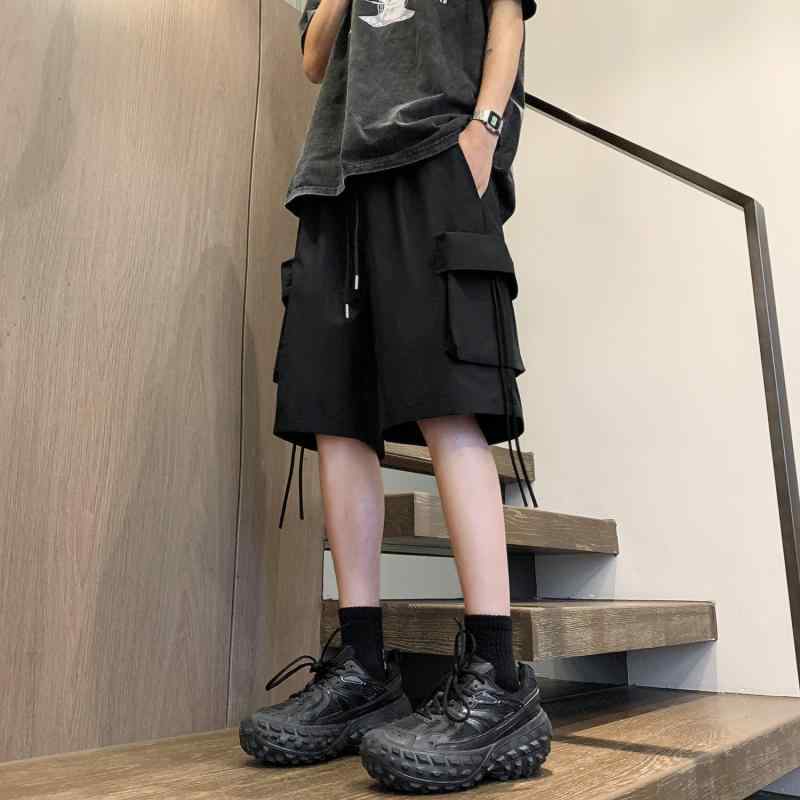 ショートパンツ メンズ 夏用 ゆったり ストレート カーゴ 大ポケット カジュアル 韓国風 ブラック カーキ グリーン ブラウン 普段使い